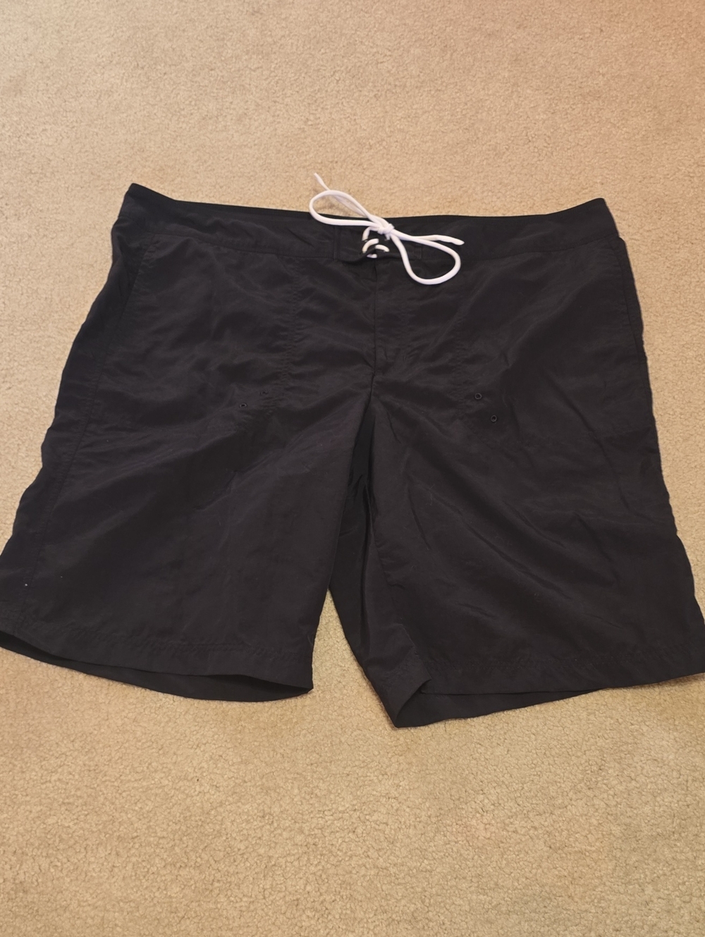 Lands' End Black Swim Board Shorts with White Drawstring